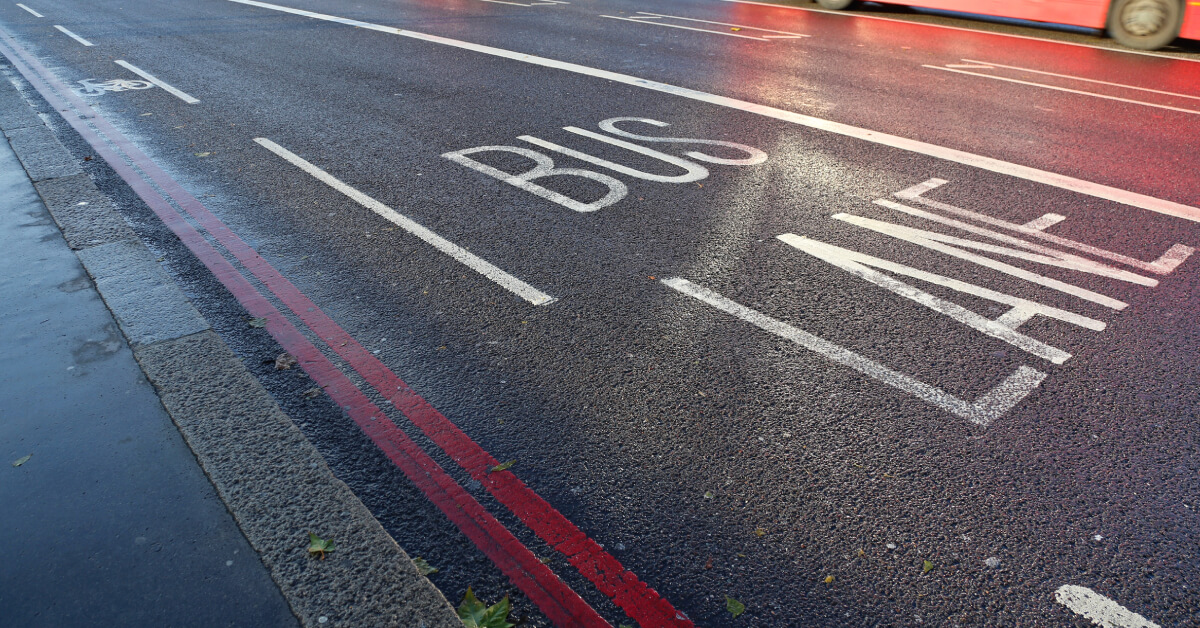 Bus lane markings on UK road